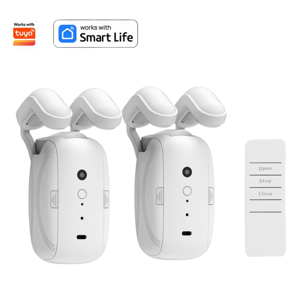2 Pcs Electric Curtain Opener with Remote Control: Roman rod/TU-rail Motorized Curtains Quiet Operated Automatic Curtain Opener