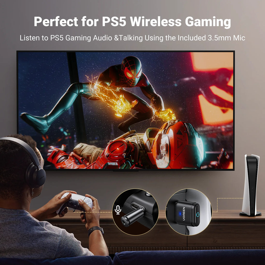 USB Bluetooth 5.3 Transmitter aptX HD AD Audio Adapter for PS5 PS4 Nintendo Switch Headset Speaker Mic Bluetooth Receiver