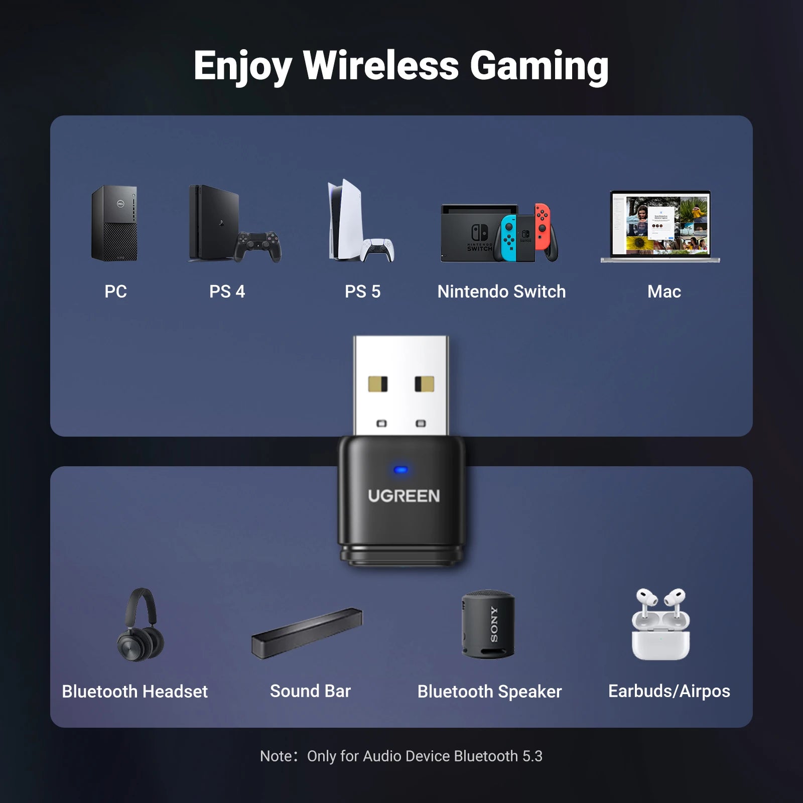 USB Bluetooth 5.3 Transmitter aptX HD AD Audio Adapter for PS5 PS4 Nintendo Switch Headset Speaker Mic Bluetooth Receiver