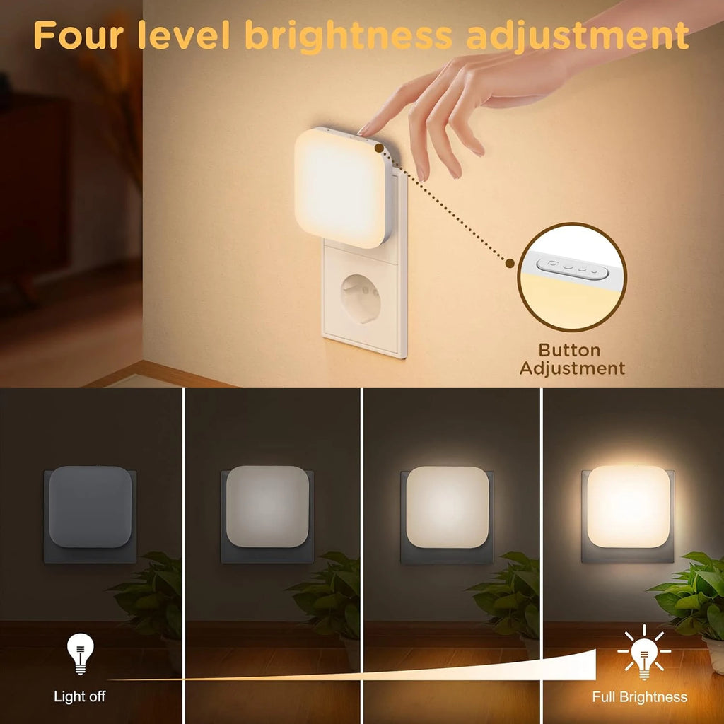 Dimmable Night Light With Auto On/Off Sensor Plug In Warm Light Energy Saving Slim Design Bedrooms, Bathroom, Stairs, Hallways