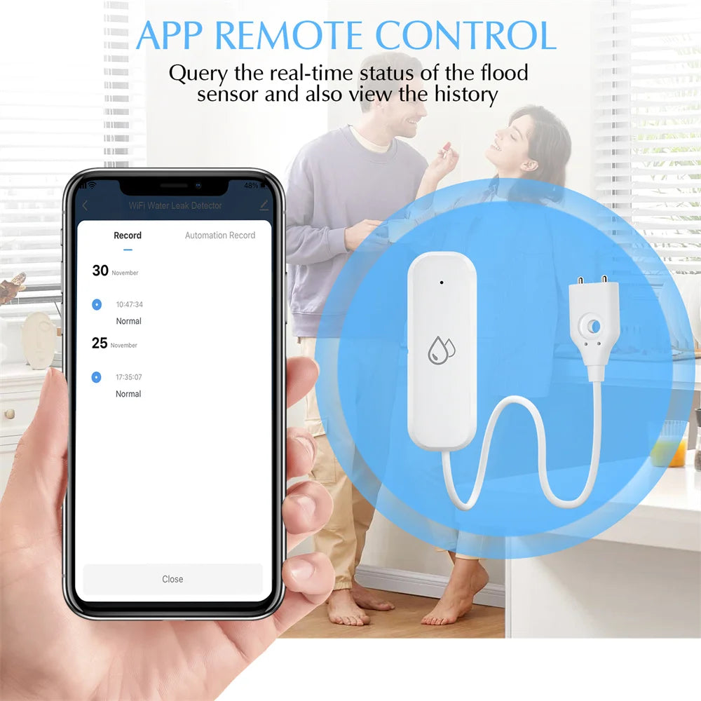 مستشعر تسرب المياه بتقنية ZigBee - كاشف إنذار الفيضان Tuya SmartLife لأمن المنزل الذكي