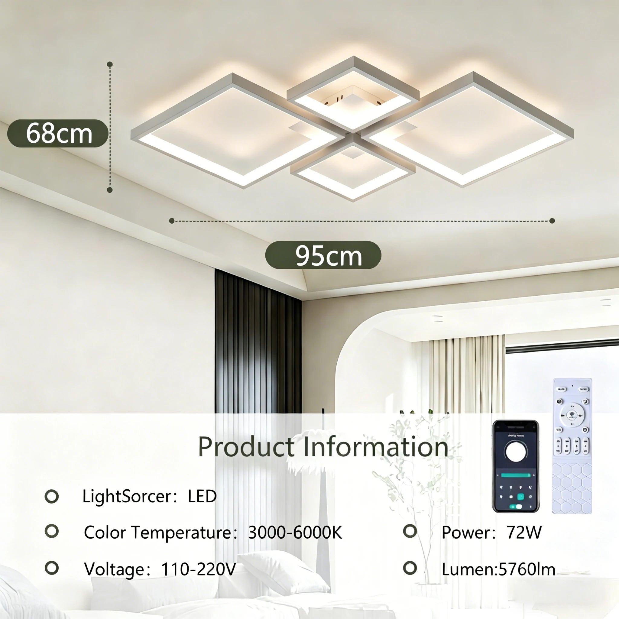 Remote Dimmable LED Ceiling Light 110–220V (3-Color Modern Lamp for Living & Bedroom)