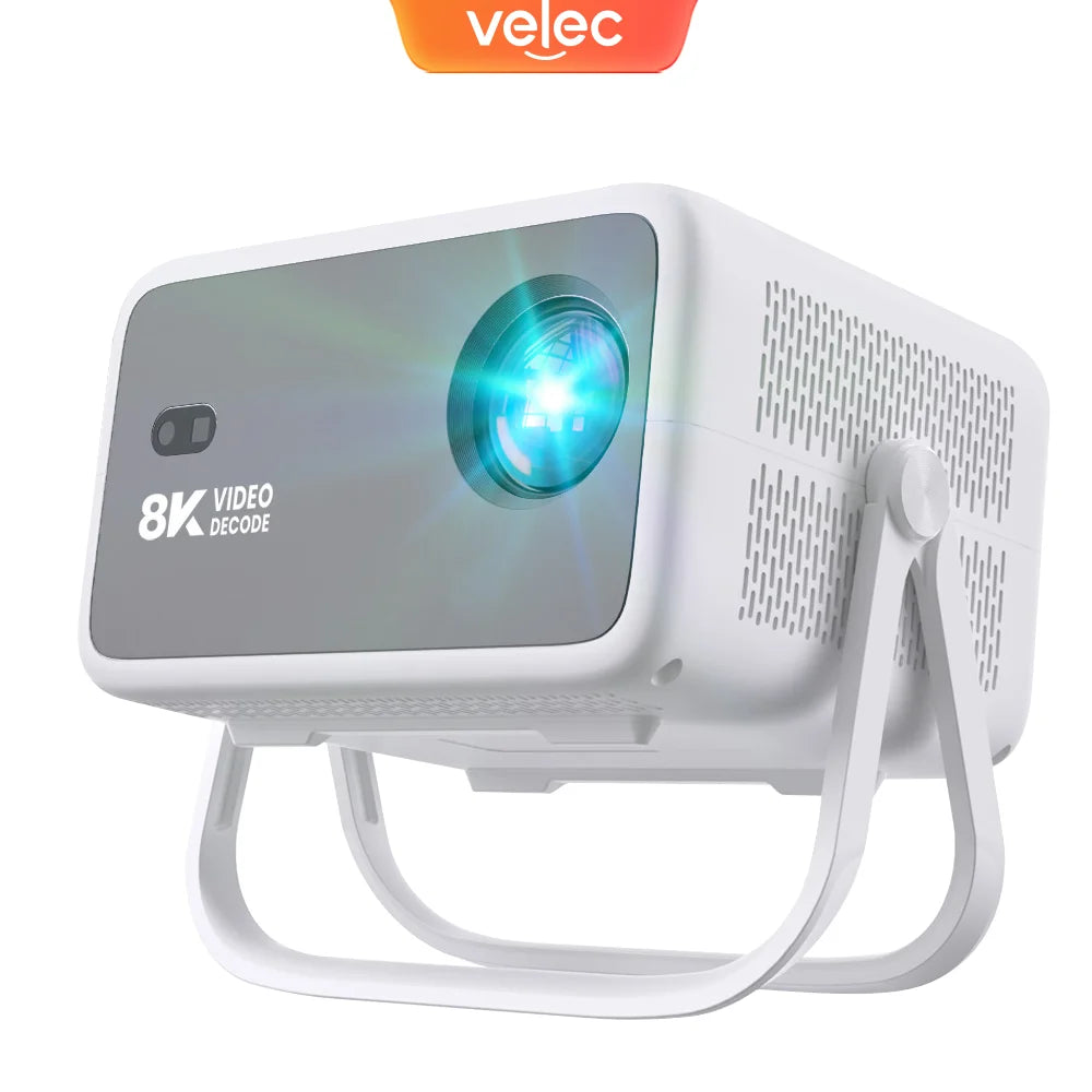 جهاز عرض ذكي Velec TP350 8K بفك ترميز، 650 لومن ANSI، دقة 1080 بكسل، تركيز تلقائي، أندرويد 14، مسرح منزلي محمول