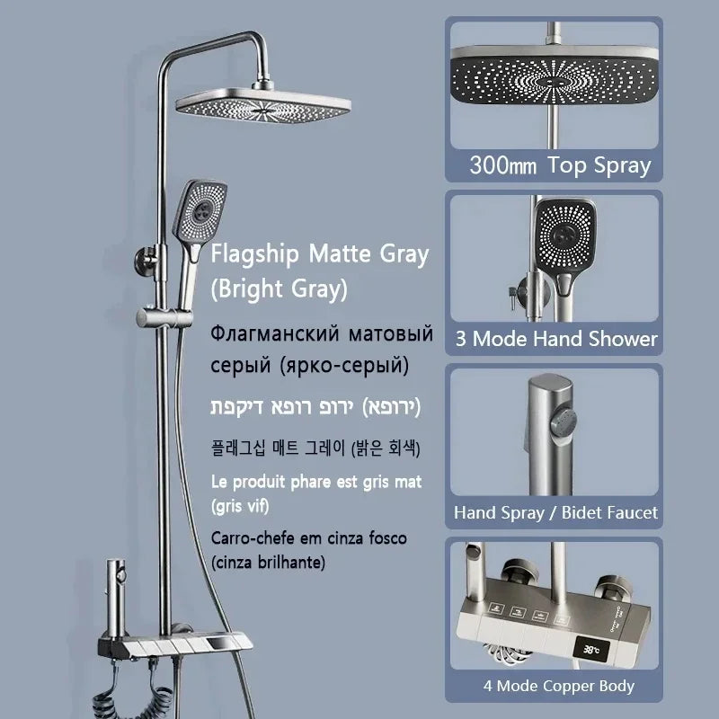 2025 NEW Upgrade Bathroom Shower Set with LED Display Piano Keys Bath Shower Rain Shower Complete Bathroom Accessories Brass