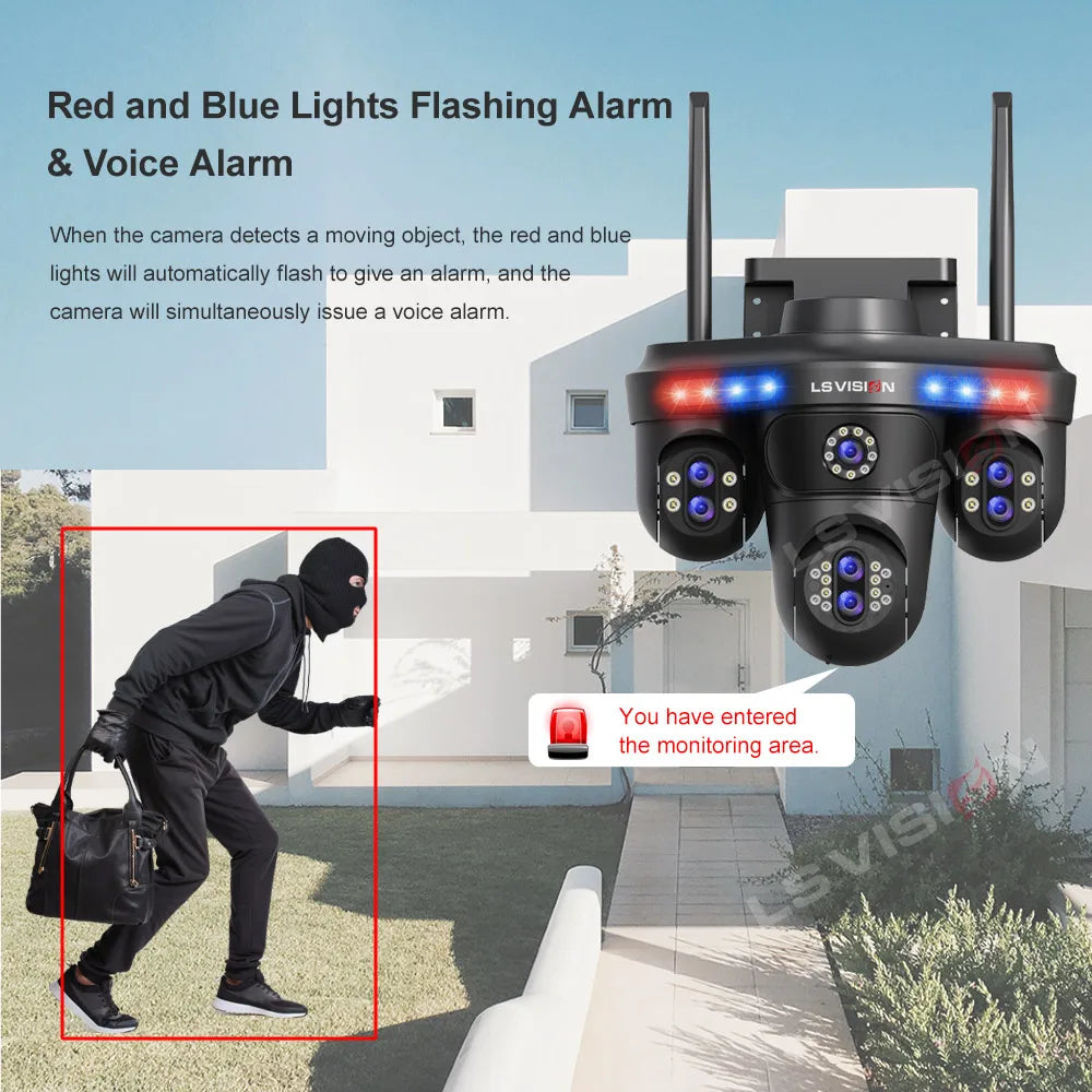 LS VISION 35MP 4 Screens WiFi IP Camera 10X Zoom  Wireless Outdoor 7 Lens PTZ 2 Way Audio Auto Tracking Surveillance Cameras