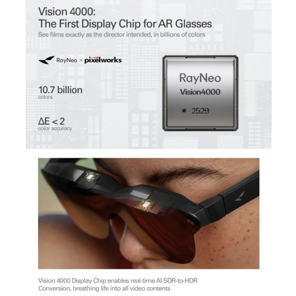 RayNeo Air 4 Pro smart AR glasses, 1200 Nits brightness,135-inch HD viewing,  4 speakers, immersive audio, HDR10