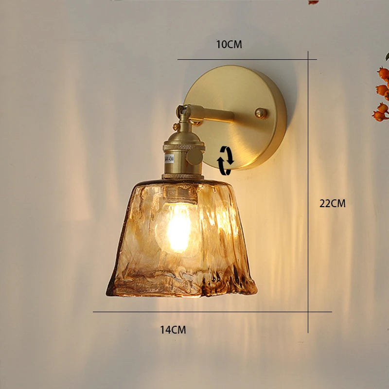 Nordic Japanese Style Brass Glass Wall Lamp – Retro Bedside & Restaurant Lighting