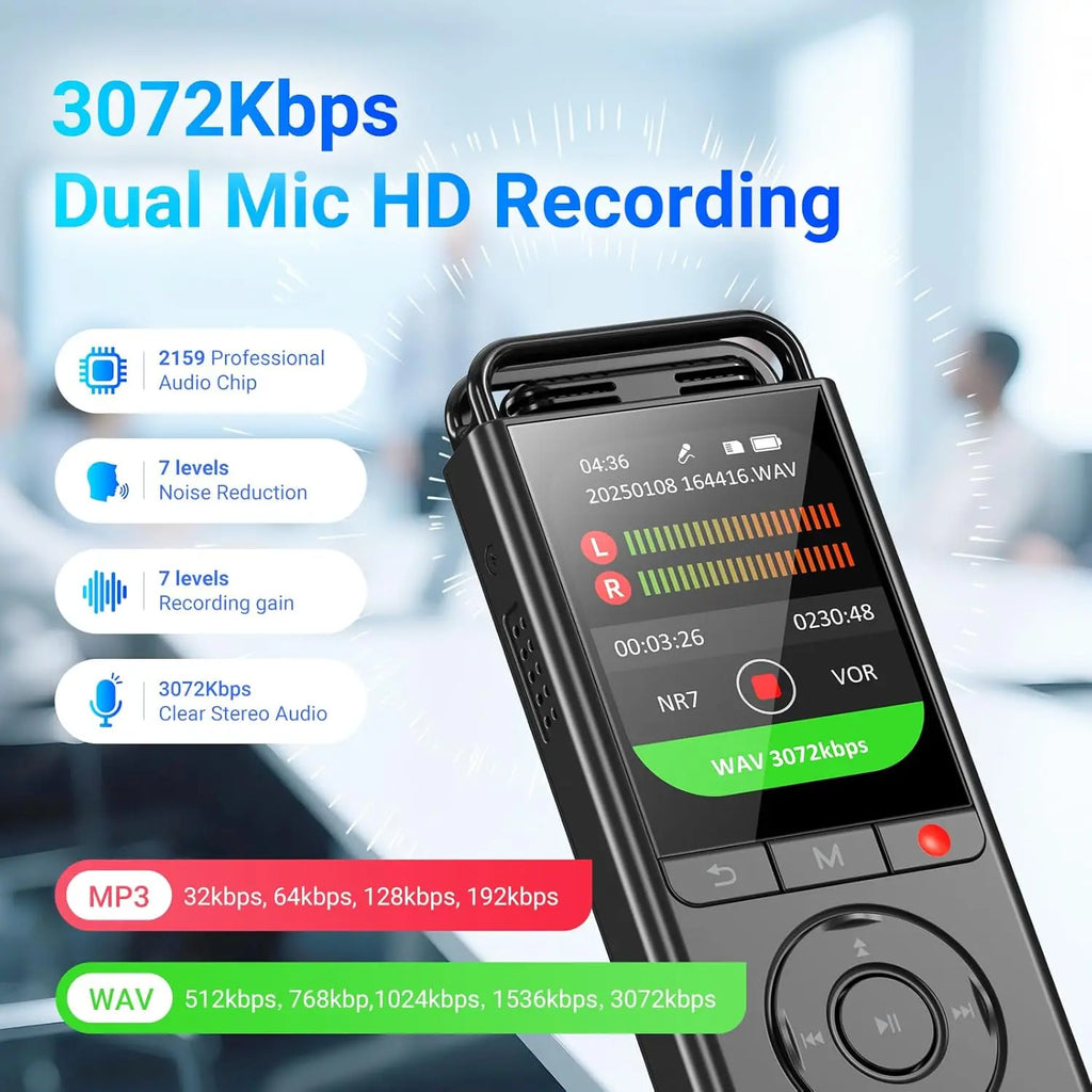 144GB (16GB+128GB) Digital Voice Recorder with Playback: Voice-activated Recorder for Presentations, Conferences and Interviews
