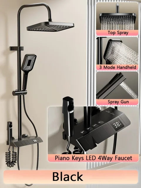 2025 NEW Upgrade Bathroom Shower Set with LED Display Piano Keys Bath Shower Rain Shower Complete Bathroom Accessories Brass