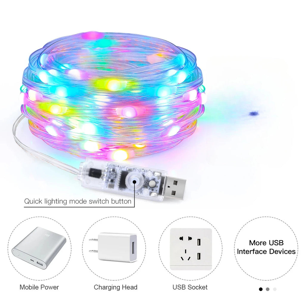 40M Led String RGB Light Smart Outdoor Festoon Party Leather Line IP65 Bluetooth Music Lamp String Fairy Lights Holiday Lighting