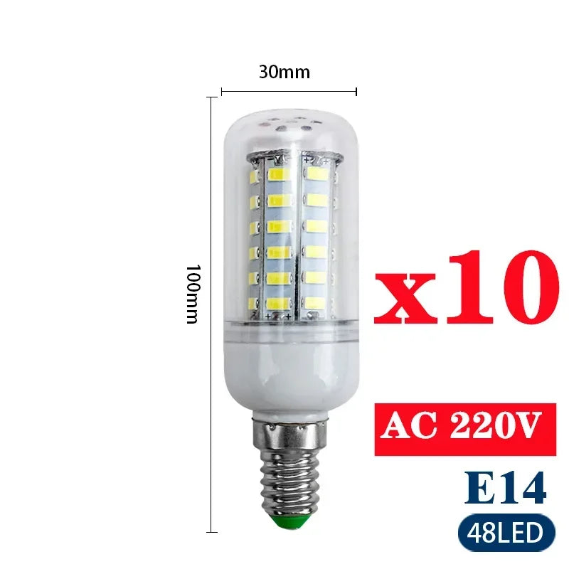 10PCS E27/E14 LED Corn Bulbs 220V – High Brightness SMD 5730 Home Lighting Lamps