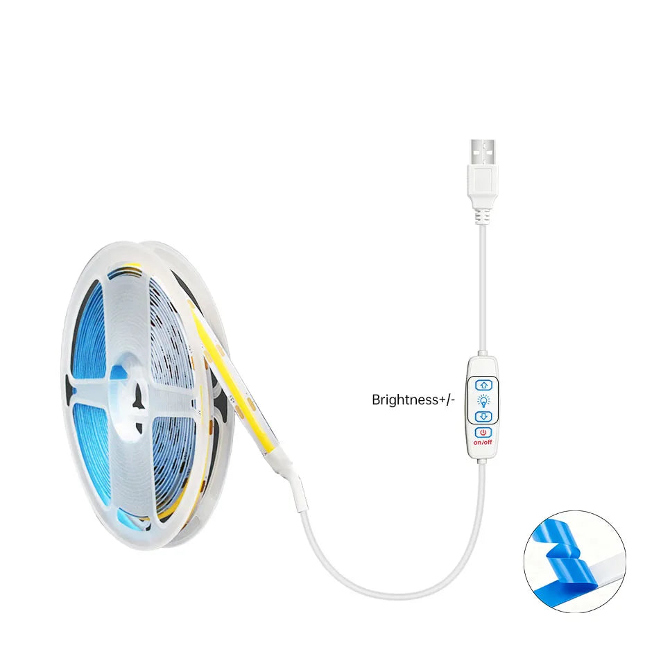 USB 5V COB LED Tape 320LEDs/m with 3Key Dimmer ON/OFF 1-5m 8mm High Density Flexible Ribbon for Room Kitchen Shelf Decor