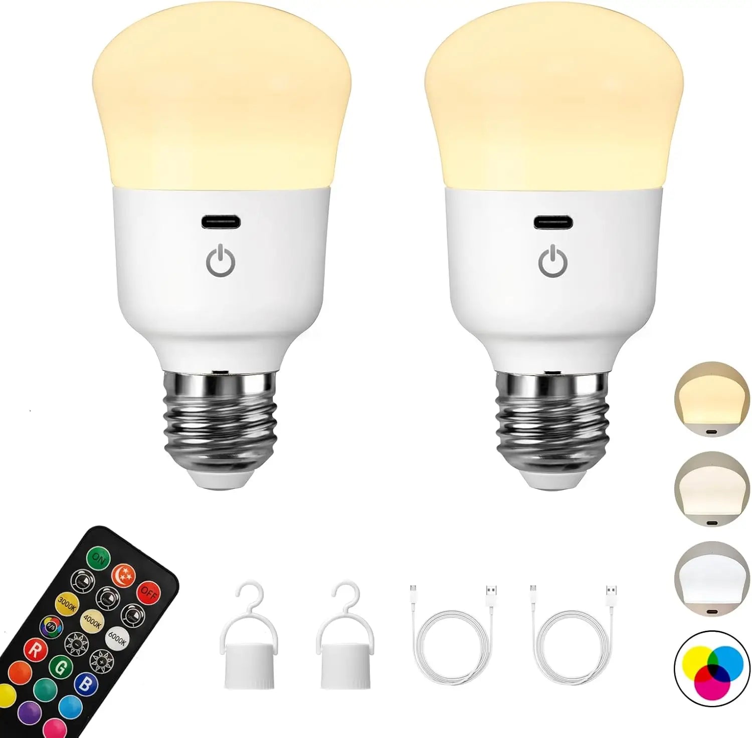 Usb rechargeable Light Bulb with Remote Control Dim & RGB, Timer,Backup Emergency Light for Home or Outdoor