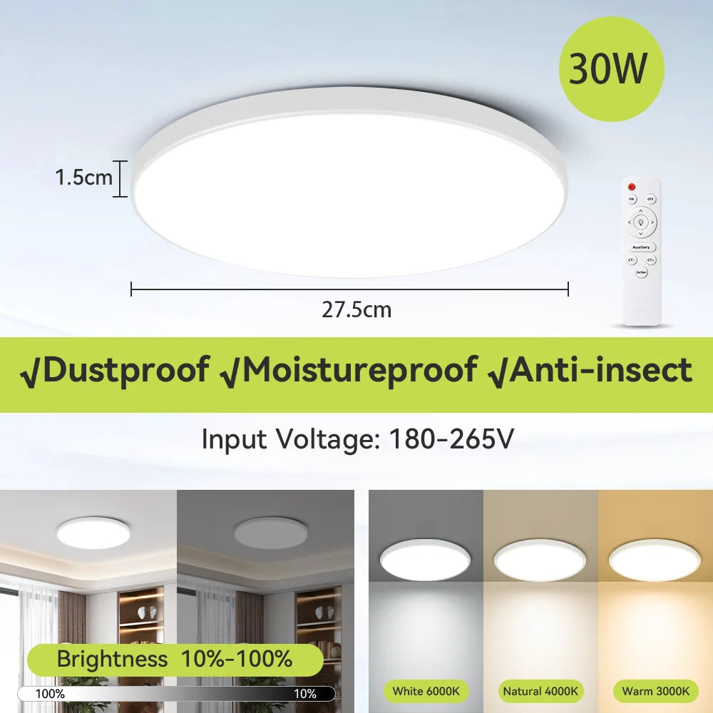 Smart LED Ceiling Light with Remote – Adjustable Color Temperature 30W/40W Bedroom Lamp