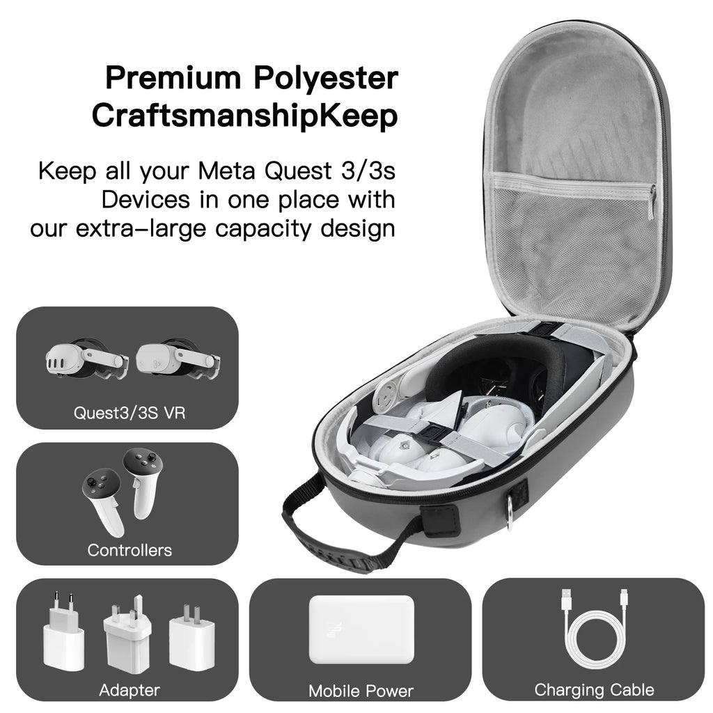 Hard Carrying Case Drop-resistant Portable Storage Bag Travel Carry Bag for Meta Quest 3/3S VR Headset Controller Accessories
