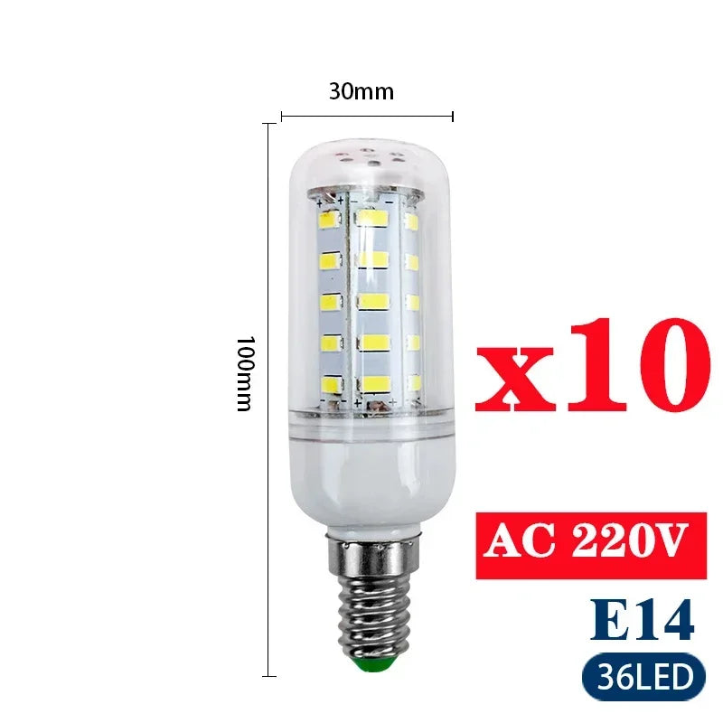 10PCS E27/E14 LED Corn Bulbs 220V – High Brightness SMD 5730 Home Lighting Lamps