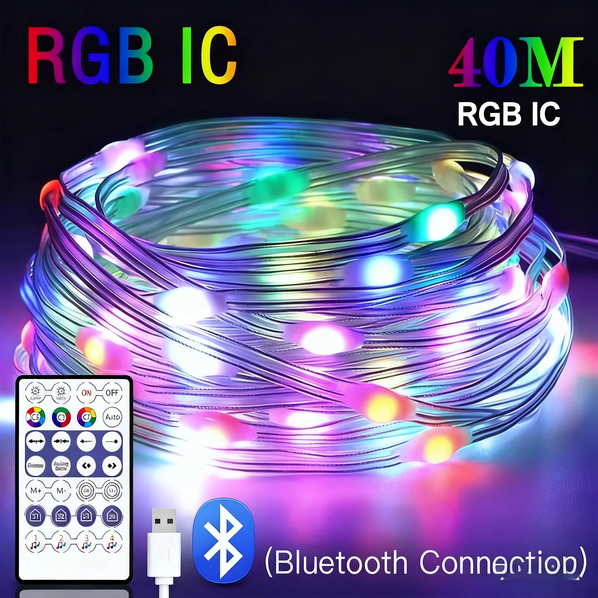 40M Led String RGB Light Smart Outdoor Festoon Party Leather Line IP65 Bluetooth Music Lamp String Fairy Lights Holiday Lighting
