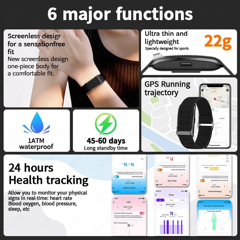 LIGE 2026 Smart Watch Men Women Heart Rate Blood Pressure Monitor Pedometer Waterproof Sports Bracelet Fitness Tracker Smartband