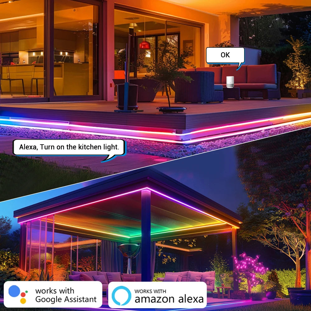 أضواء شريط LED نيون من Wiscolor WiFi RGBIC (TUYA Smart Life، تحكم صوتي، مقاومة للماء)