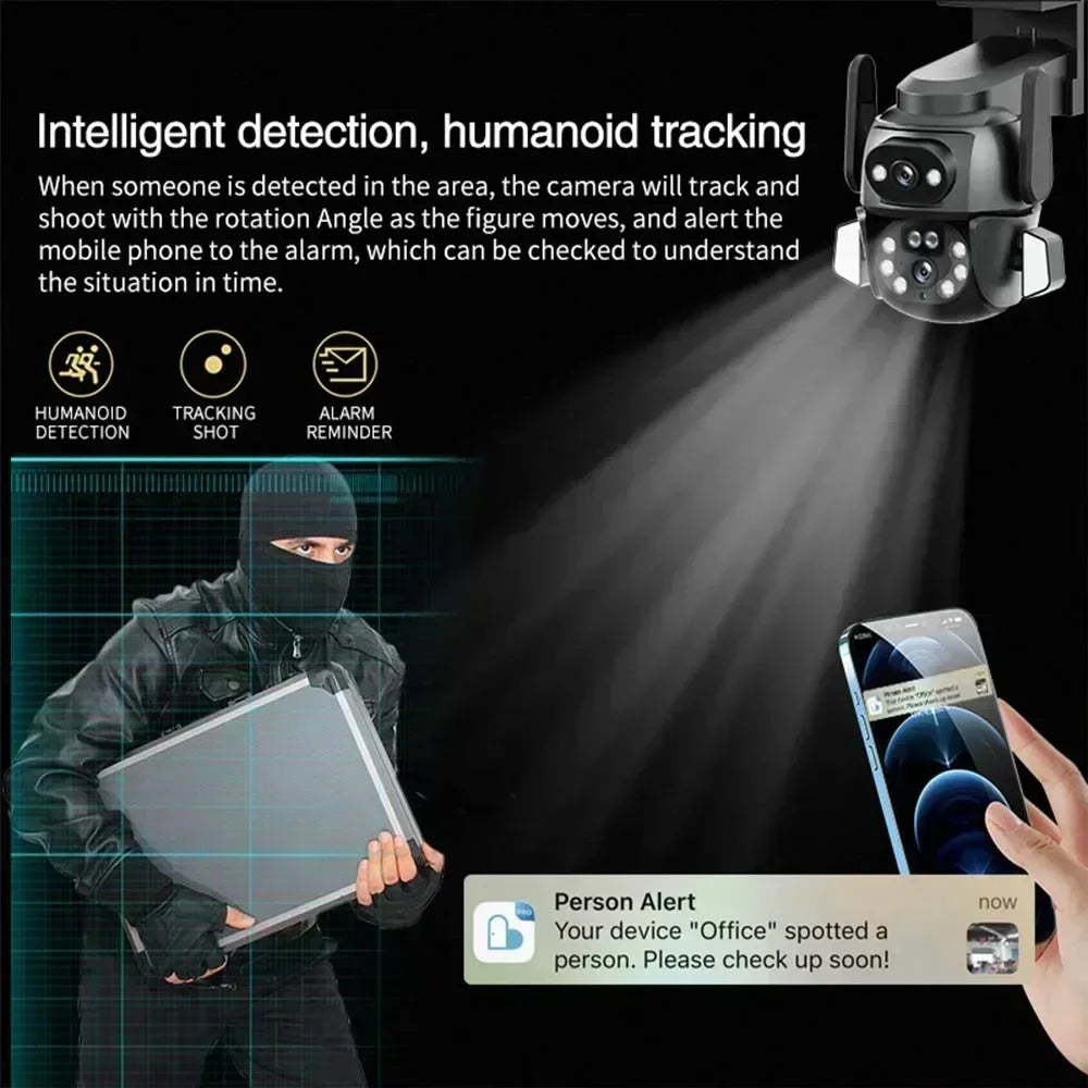 4K 8MP WIFI Camera TUYA APP Dual Screen Cam Binocular AI Body Automatic Tracking CCTV Security Intelligent IP66 Monitoring