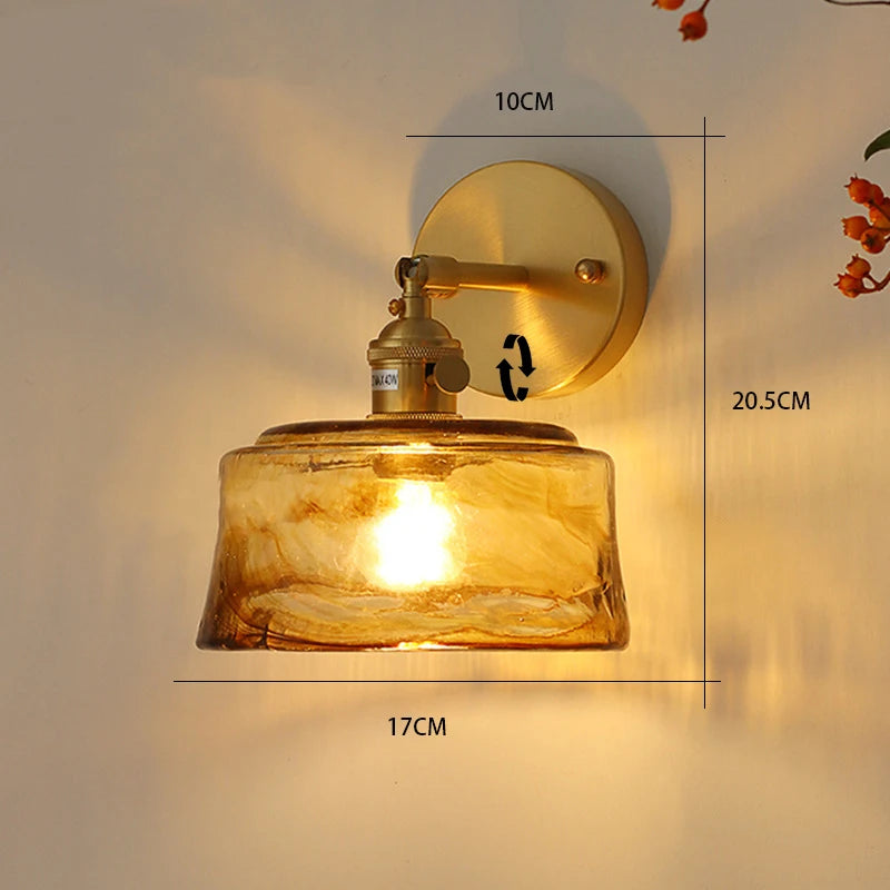 Nordic Japanese Style Brass Glass Wall Lamp – Retro Bedside & Restaurant Lighting