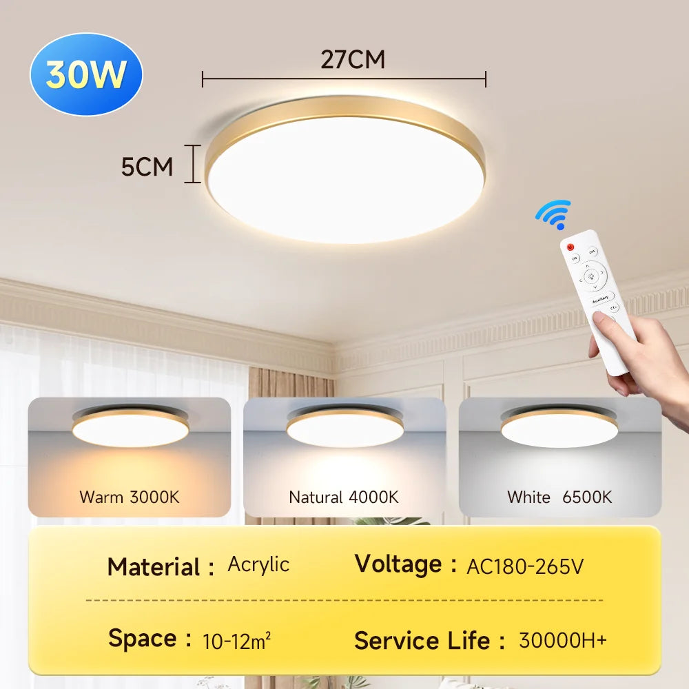 Smart LED Ceiling Light with Remote – Adjustable Color Temperature 30W/40W Bedroom Lamp