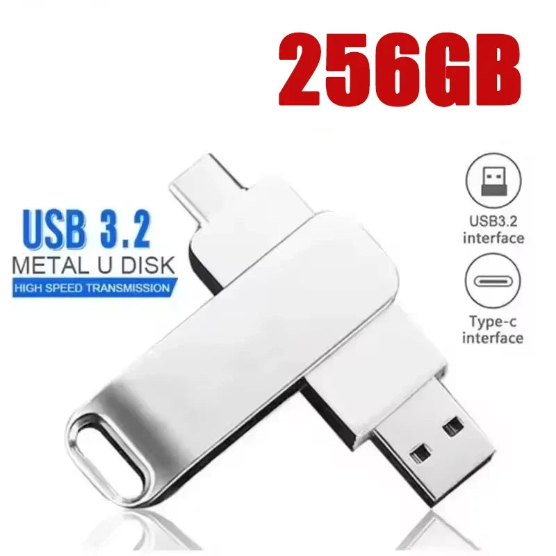 512GB 2-in-1 High-Speed USB 3.2 Type-C Metal Flash Drive for Data Transfer.