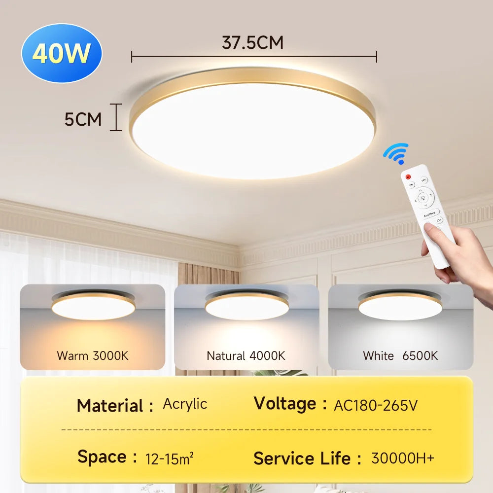 Smart LED Ceiling Light with Remote – Adjustable Color Temperature 30W/40W Bedroom Lamp