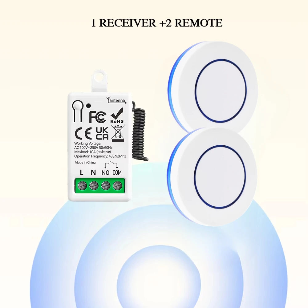 Dry Contact RF433MHz Wireless Remote Control Light Switch AC110V 220V 10A Mini Relay Module for Garage door home light LED Lamp