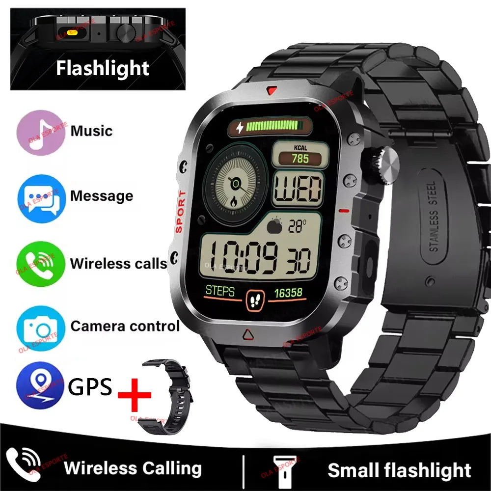 2025 Rugged Military Smartwatch: Outdoor-grade, waterproof, and Bluetooth-enabled