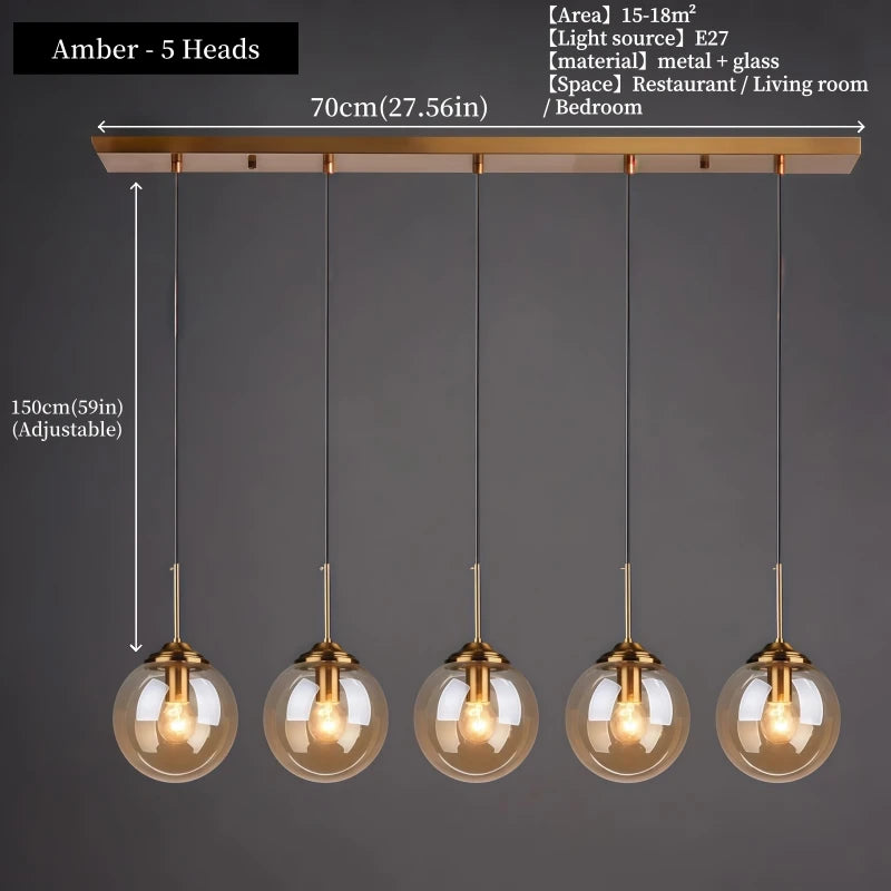 Modern Nordic LED Glass Pendant Chandelier – Luxury Metal Hanging Lamp for Living & Dining Room