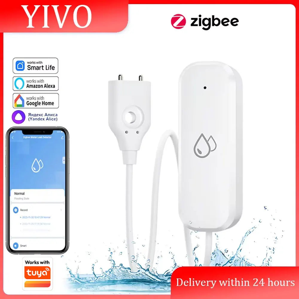 ZigBee Water Leak Sensor – Tuya SmartLife Flood Alarm Detector for Smart Home Security