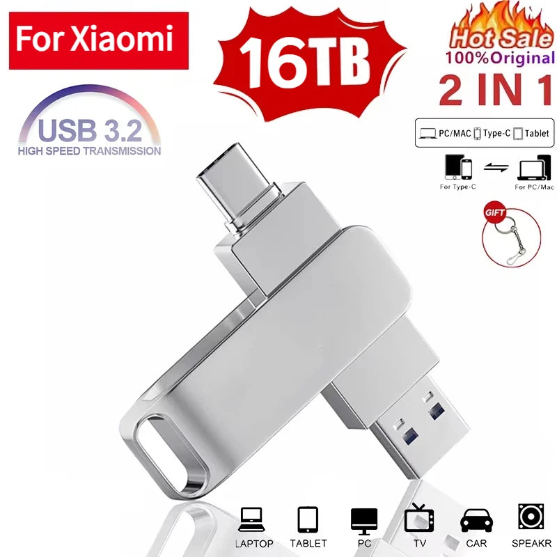 16TB USB 3.2 Flash Drive Type-C Dual Port High Speed Storage