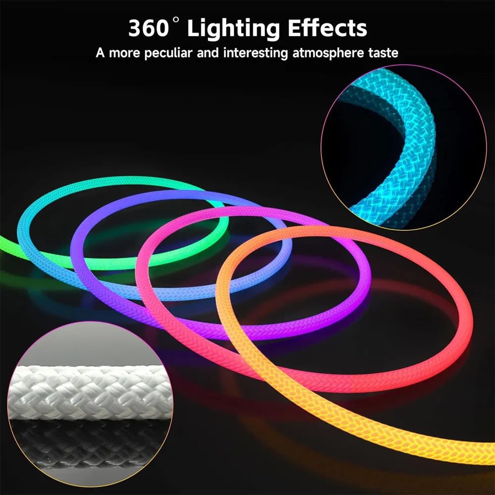 WS2812B LED Strip Neon Light 360 Degree Round Reticulate Pattern DC5V WS2811 RGB IC Smart Pixel Addressable Tape 50 Leds/m IP67