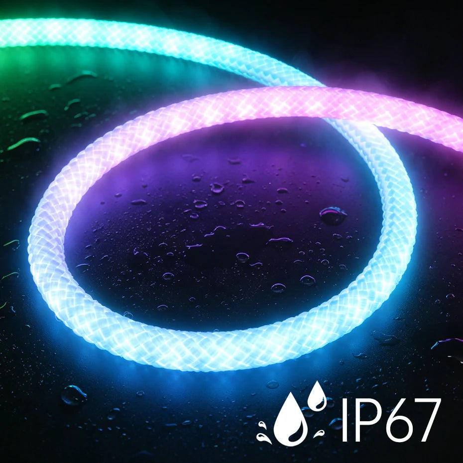 DC5V USB 360 Degree Round Reticulate RGBIC LED Neon Strip 67LEDs/m 1m-2m-3m-4m-5m IP67 Waterproof APP Control Music Sync