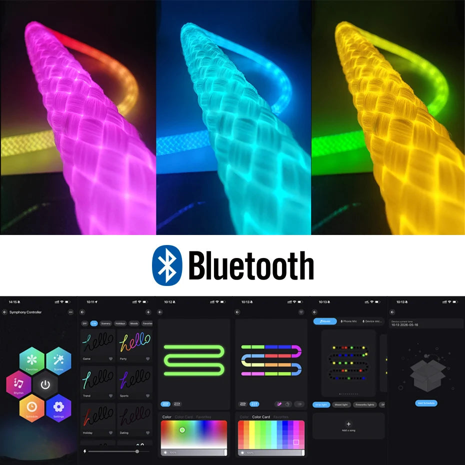 DC5V USB 360 Degree Round Reticulate RGBIC LED Neon Strip 67LEDs/m 1m-2m-3m-4m-5m IP67 Waterproof APP Control Music Sync