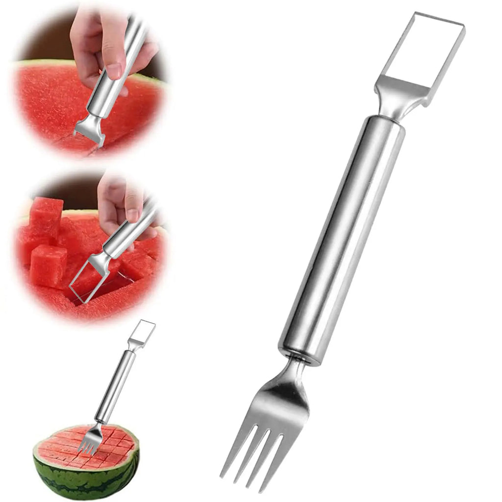 2025 Newest Watermelon Slicer Tool Stainless Steel Fruit Cutter Dual Head Watermelon Fork Melon Cutter Kitchen Gadgets