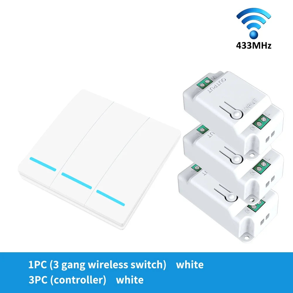 RF433 Smart Remote Wall Switch 110V/220V 10A – 1/2/3 Gang Wireless LED Light Control