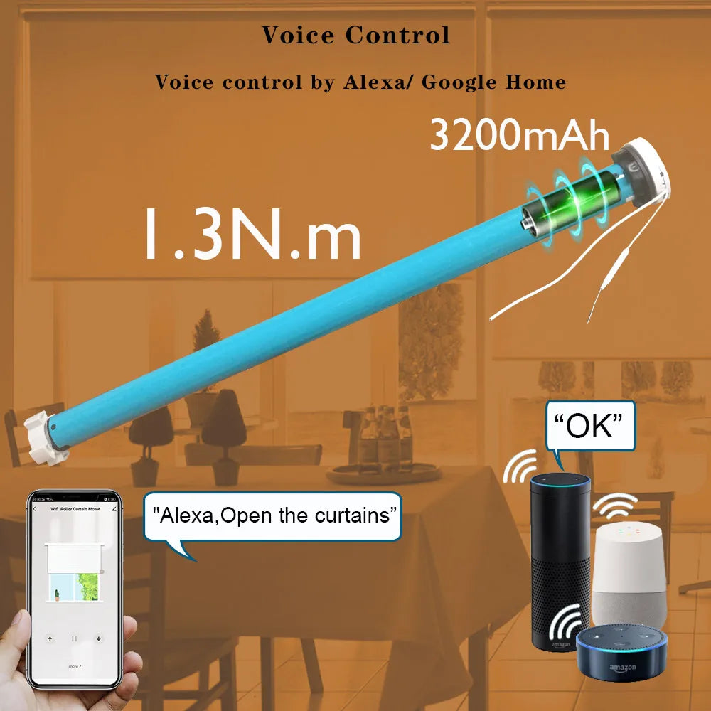 Tuya Zigbee Battery Smart Curtain Shutter Roller Blind Automatic Motor For 37mm 38mm Tube Alexa Alice Google Home Voice Control