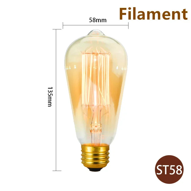 1–4PCS Vintage Edison Bulb E27 220V 40W ST64/G80/G95 Retro Filament Lamp