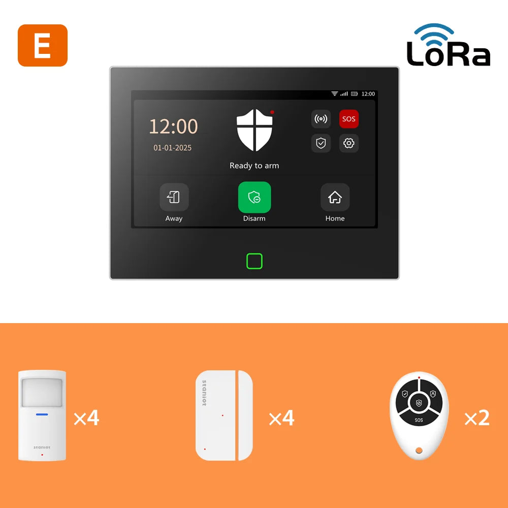 نظام إنذار المنزل الذكي Staniot بشاشة 7 بوصات ويدعم LoRa وWiFi/4G (متوافق مع Tuya و Alexa)