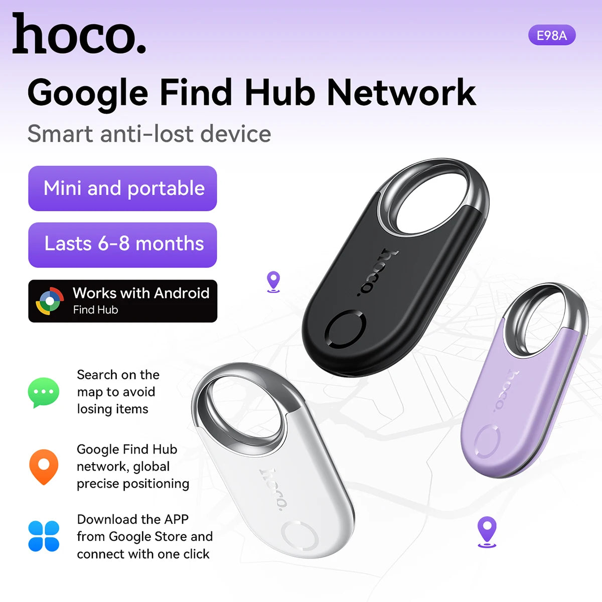 E98A GPS Tracker Bluetooth Smart Tag Android Google Find My Device Locator Finder Anti-Lost Global Positioning