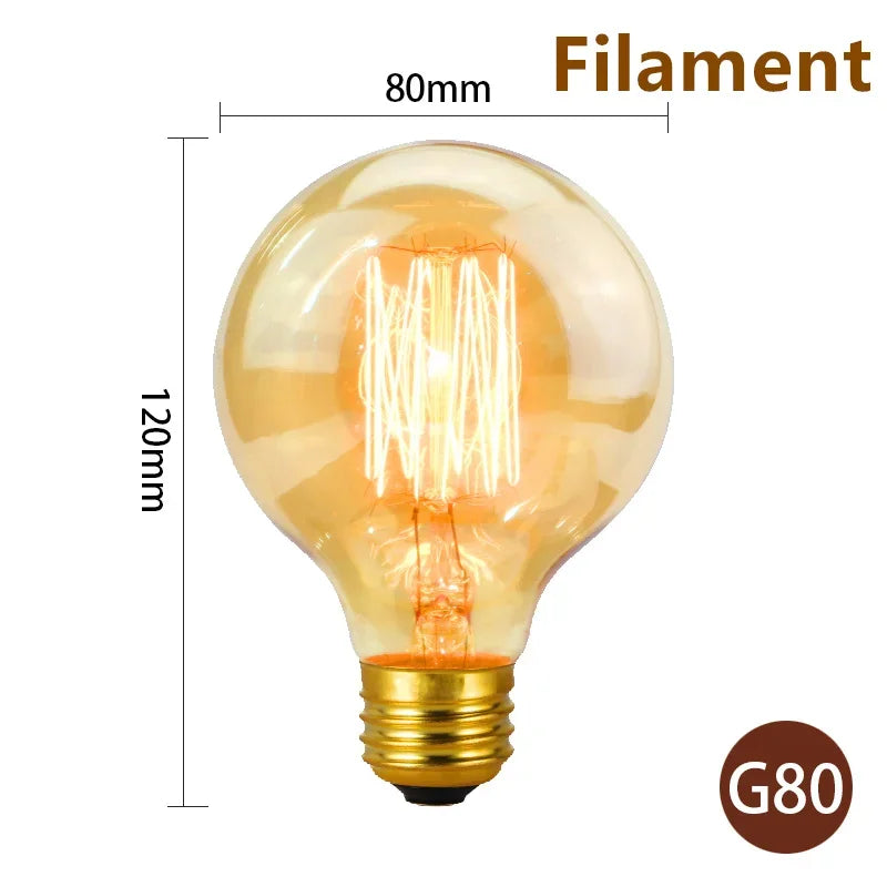 1–4PCS Vintage Edison Bulb E27 220V 40W ST64/G80/G95 Retro Filament Lamp