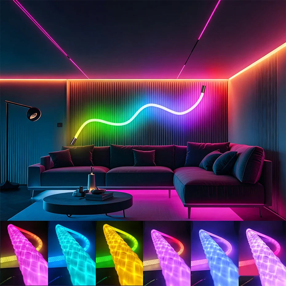 DC5V USB 360 Degree Round Reticulate RGBIC LED Neon Strip 67LEDs/m 1m-2m-3m-4m-5m IP67 Waterproof APP Control Music Sync