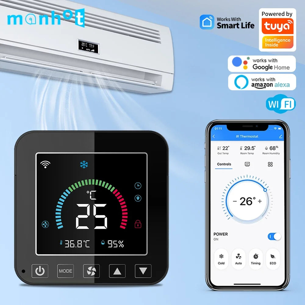 Tuya WiFi Thermostat Air Conditioner IR Temperature Humidity Infrared Controller USB Power LCD Touch Screen Google Home Alexa