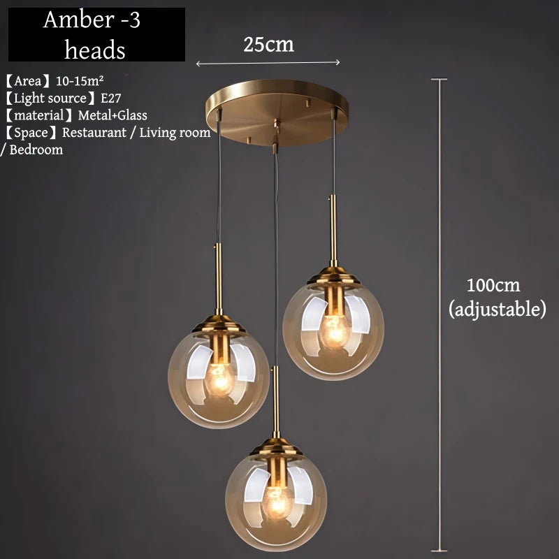 Modern Nordic LED Glass Pendant Chandelier – Luxury Metal Hanging Lamp for Living & Dining Room
