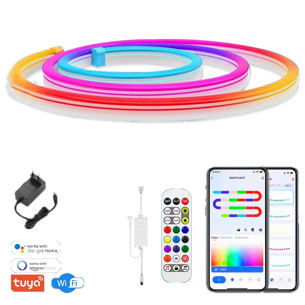 أضواء شريط LED نيون من Wiscolor WiFi RGBIC (TUYA Smart Life، تحكم صوتي، مقاومة للماء)