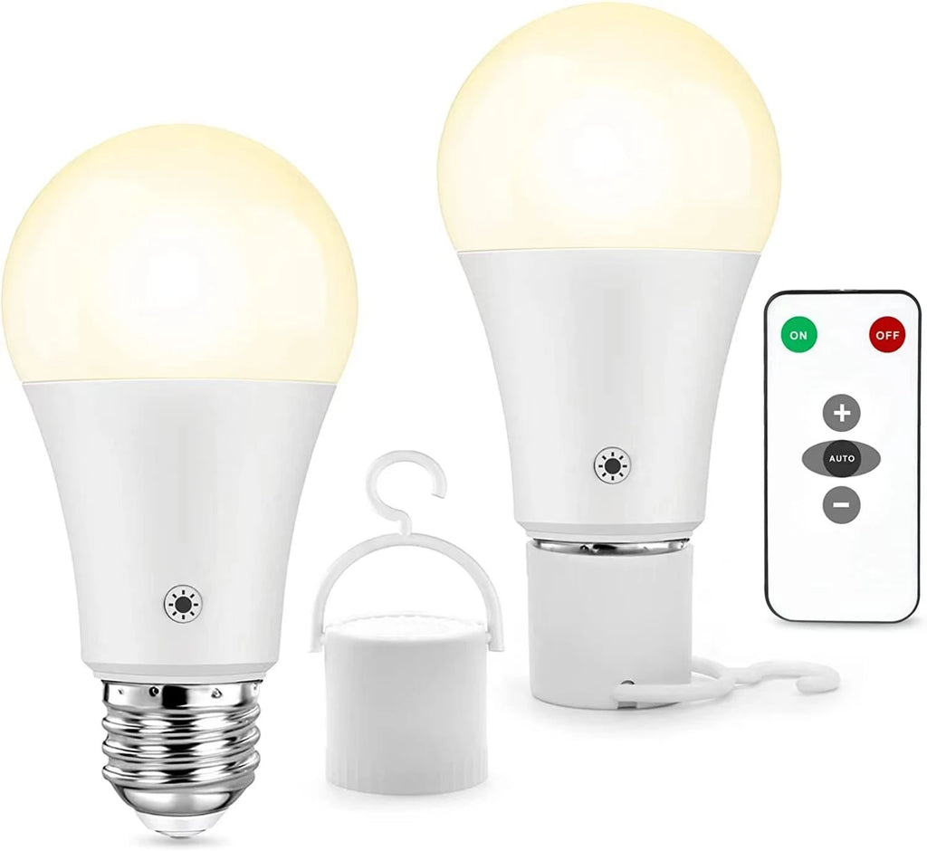 15W Rechargeable Light Bulbs with Remote,  Dimmable Battery Powered Light Bulbs,  A19 Emergency LED Light Bulbs, 2 Pac