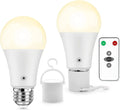 15W Rechargeable Light Bulbs with Remote,  Dimmable Battery Powered Light Bulbs,  A19 Emergency LED Light Bulbs, 2 Pac