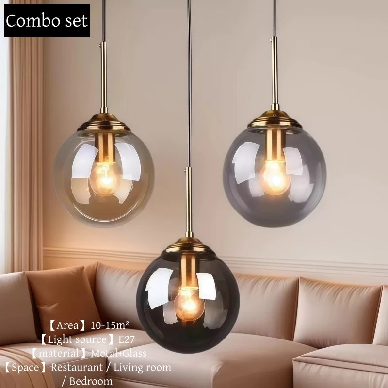 Modern Nordic LED Glass Pendant Chandelier – Luxury Metal Hanging Lamp for Living & Dining Room